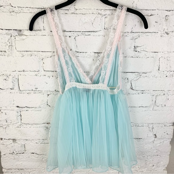 Night Magic Vintage Nylon Blue Ruffle Dress Medium - Picture 8 of 8